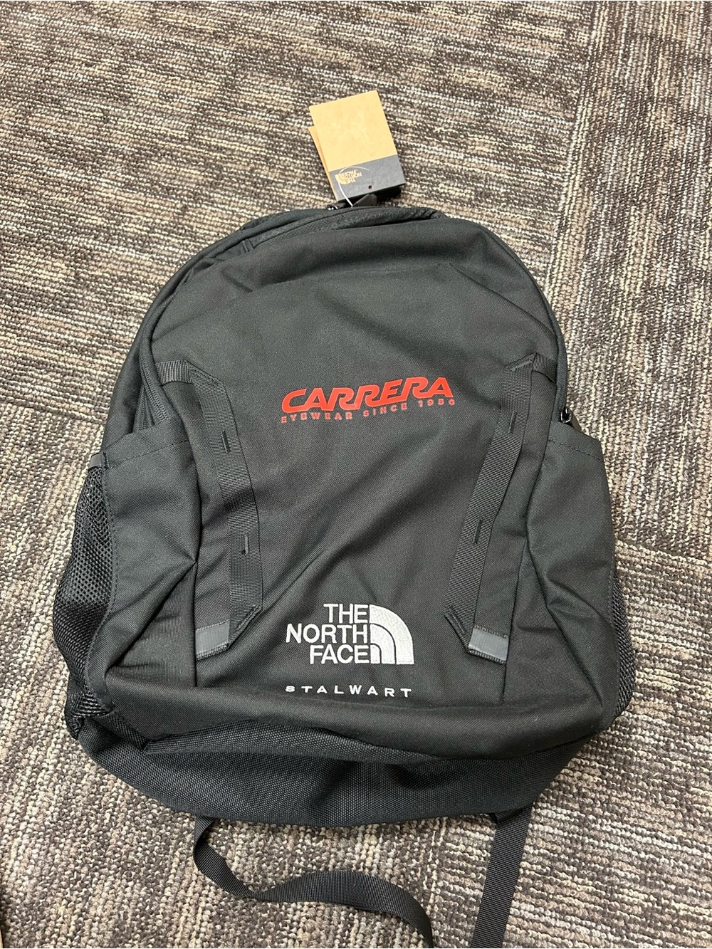 The North Face Stalwart Black Backpack with Red Carrera Logo
